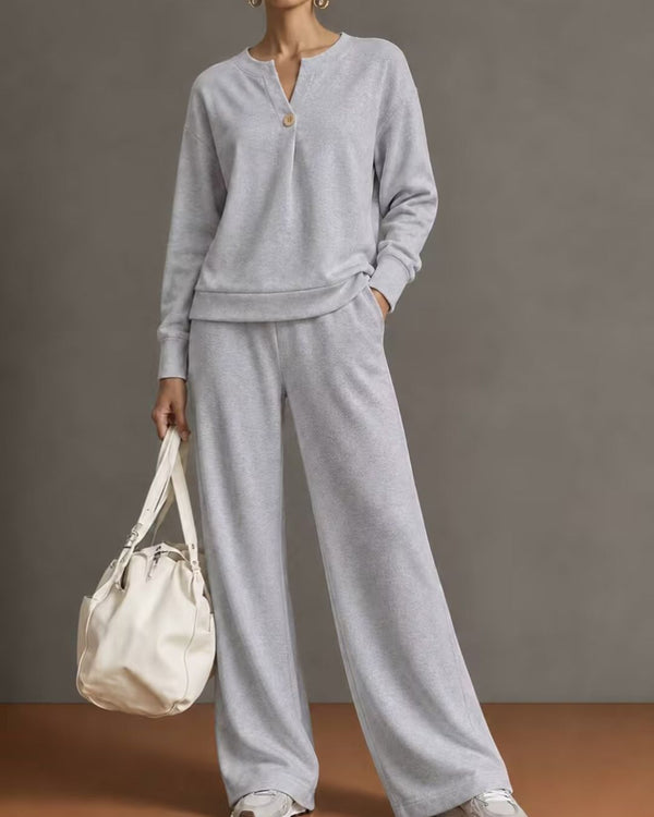 Curvvvy™ V-Neck One-Button Sweatshirt Set