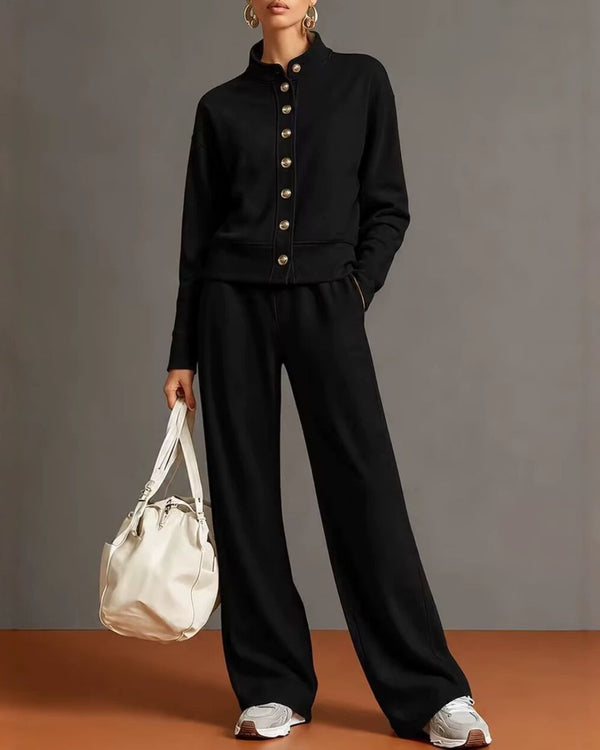 Curvvvy™ Button Cardigan & Wide-Leg Sweatpants Set