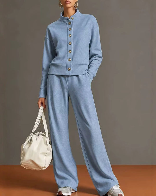 Curvvvy™ Button Cardigan & Wide-Leg Sweatpants Set