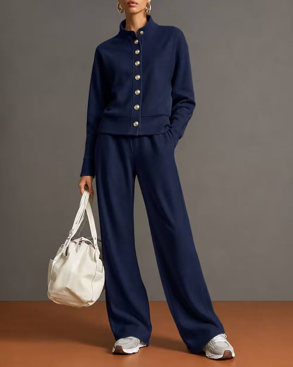 Curvvvy™ Button Cardigan & Wide-Leg Sweatpants Set