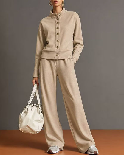 Curvvvy™ Button Cardigan & Wide-Leg Sweatpants Set