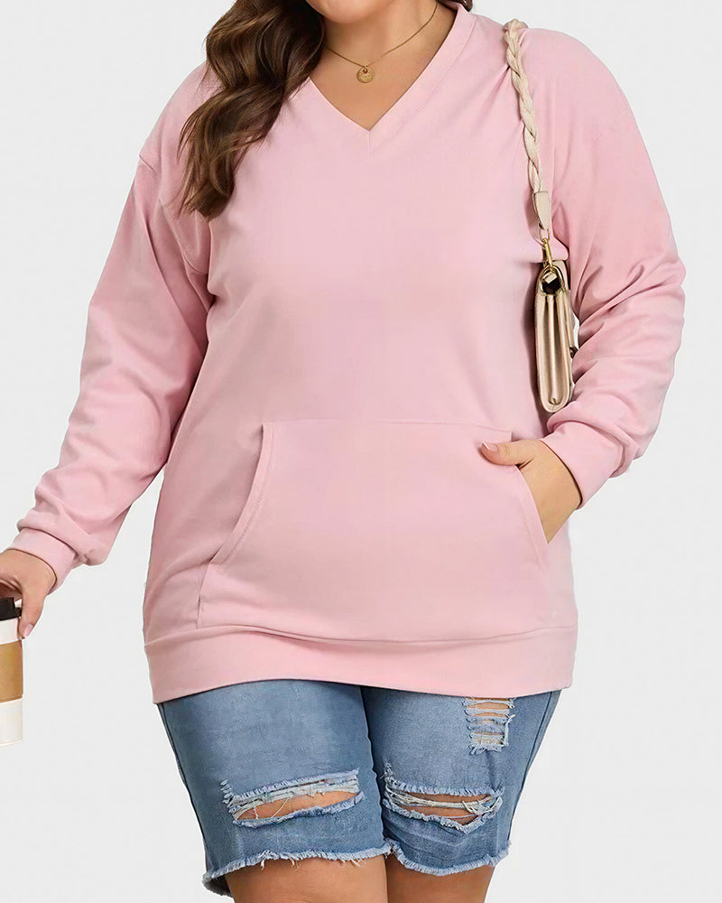 Curvvvy™ Felpa Casual Scollo a V con Tasca