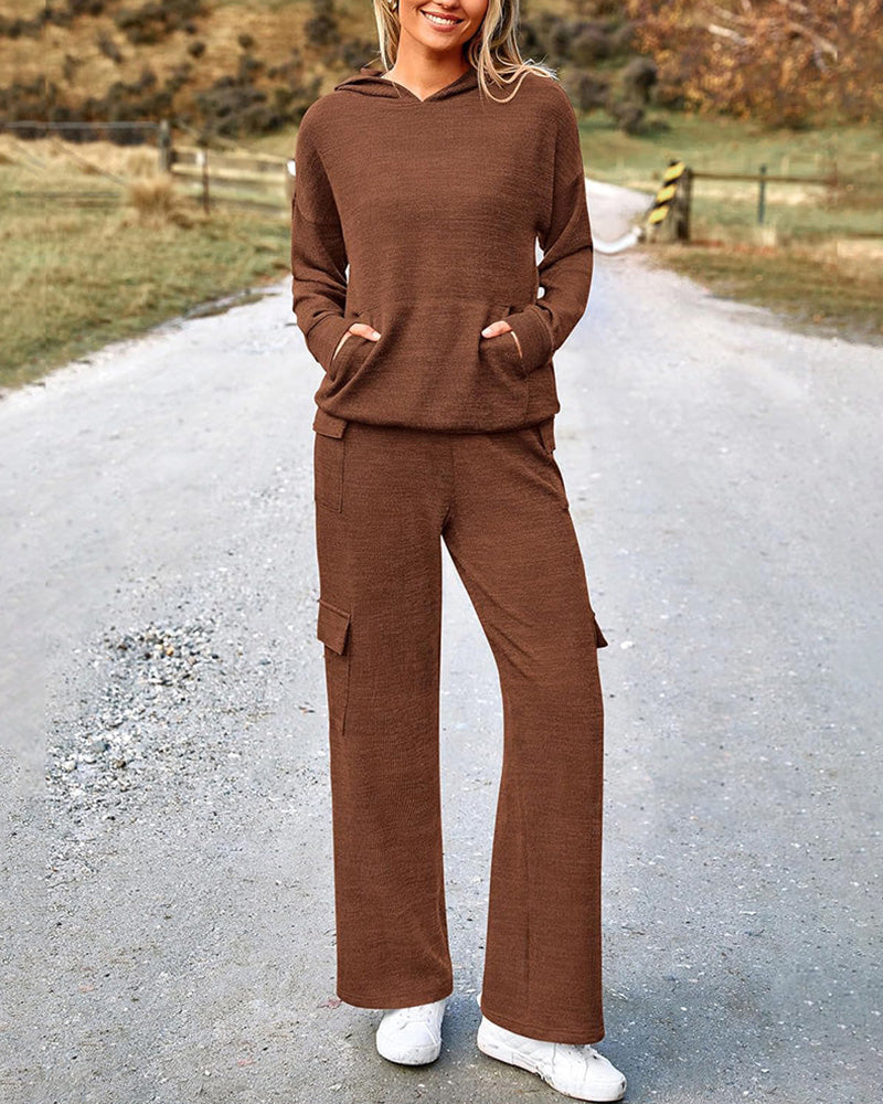 Curvvvy™ Lässiges 2-teiliges Cargo-Jogginganzug-Set mit Hoodie und Hose