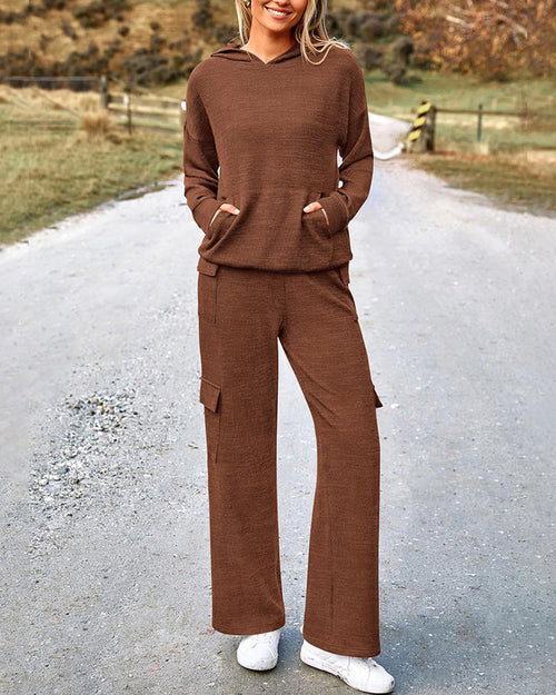 Curvvvy™ Lässiges 2-teiliges Cargo-Jogginganzug-Set mit Hoodie und Hose