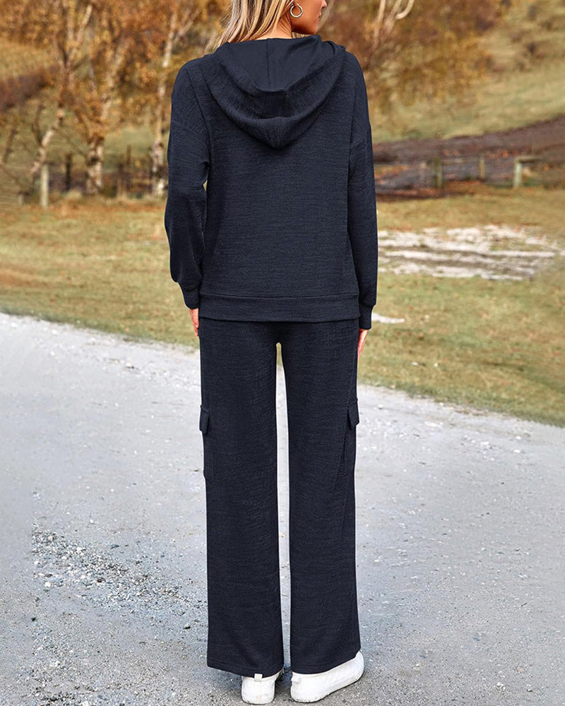 Curvvvy™ Lässiges 2-teiliges Cargo-Jogginganzug-Set mit Hoodie und Hose