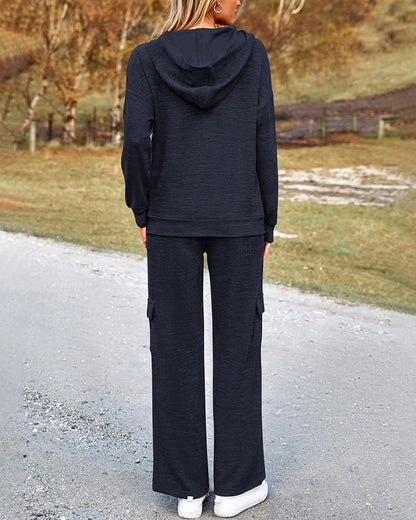 Curvvvy™ Lässiges 2-teiliges Cargo-Jogginganzug-Set mit Hoodie und Hose