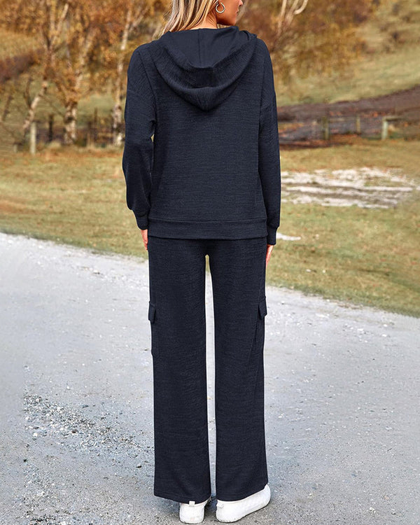 Curvvvy™ Lässiges 2-teiliges Cargo-Jogginganzug-Set mit Hoodie und Hose