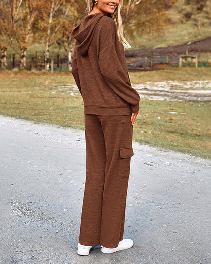 Curvvvy™ Lässiges 2-teiliges Cargo-Jogginganzug-Set mit Hoodie und Hose