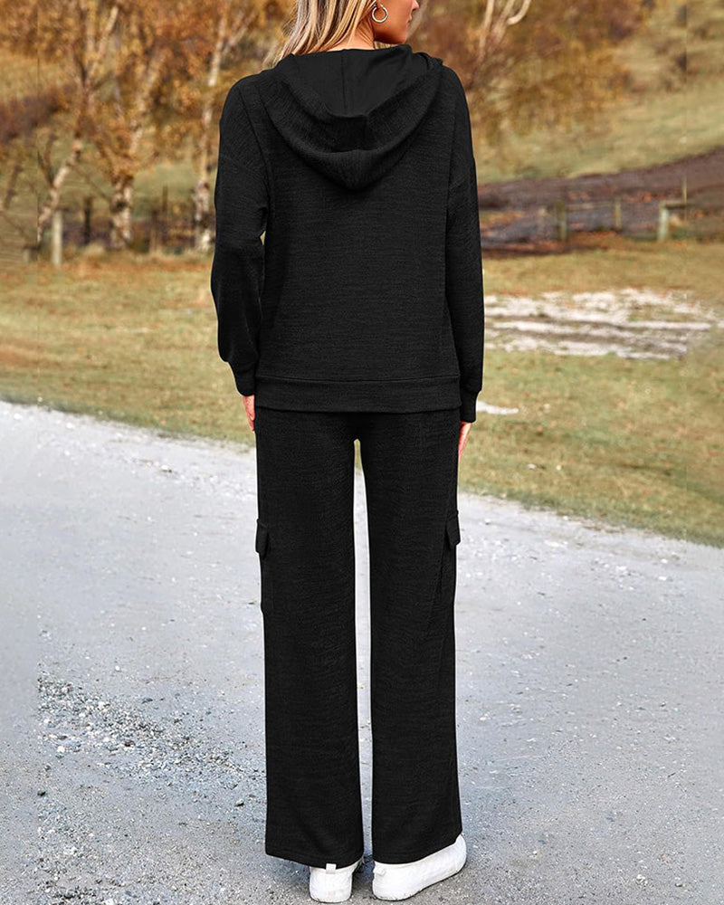 Curvvvy™ Lässiges 2-teiliges Cargo-Jogginganzug-Set mit Hoodie und Hose