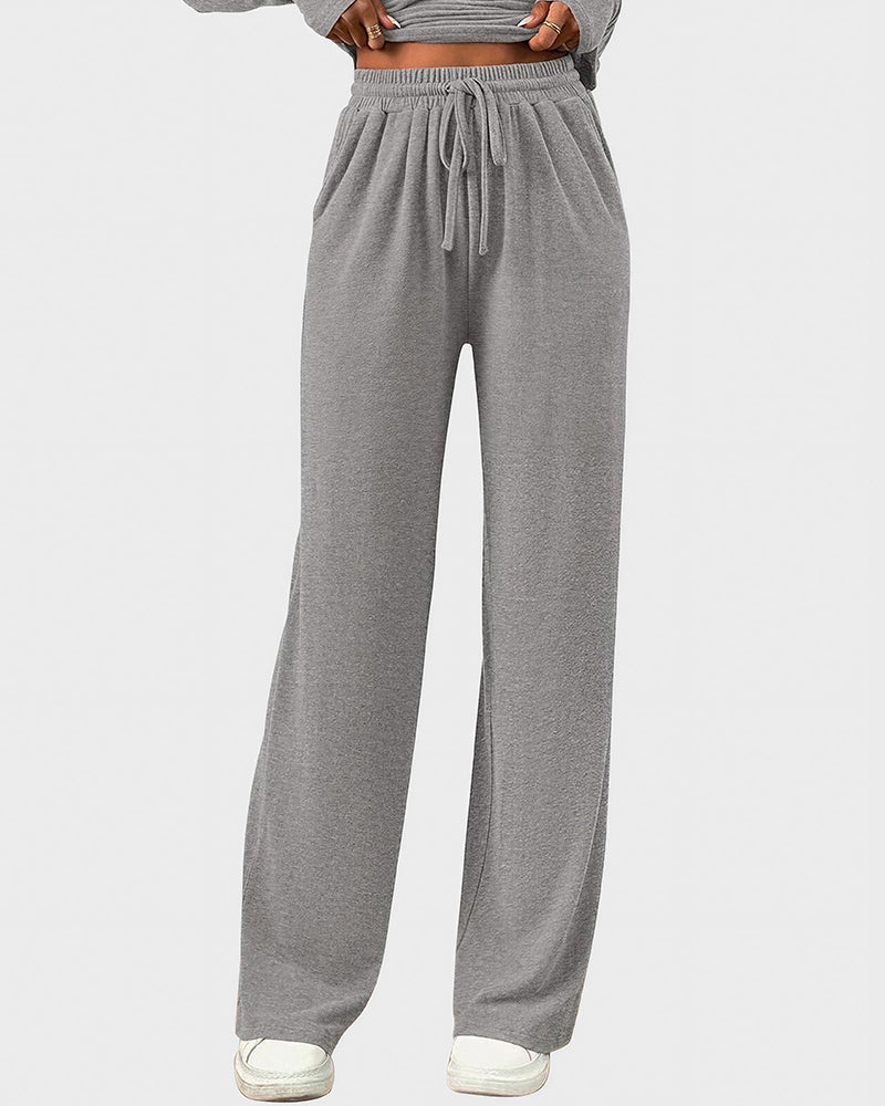 Curvvvy™ Completo Loungewear Top Asimmetrico Maniche Lunghe & Pantaloni a Gamba Larga