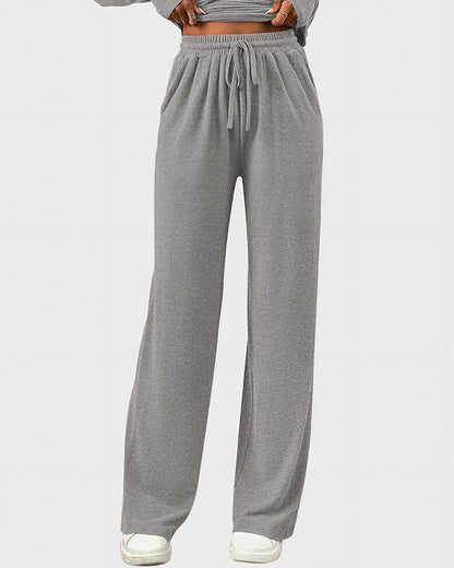 Curvvvy™ Completo Loungewear Top Asimmetrico Maniche Lunghe & Pantaloni a Gamba Larga