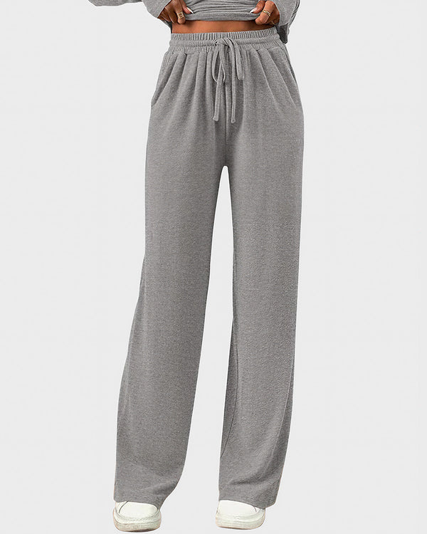 Curvvvy™ Completo Loungewear Top Asimmetrico Maniche Lunghe & Pantaloni a Gamba Larga