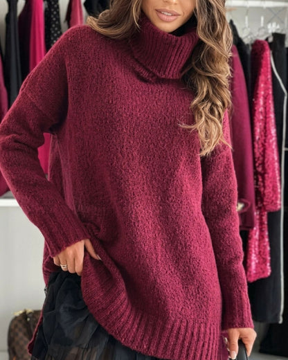 Curvvvy™ Completo Top Dolcevita in Maglia & Abito con Bordo in Pizzo