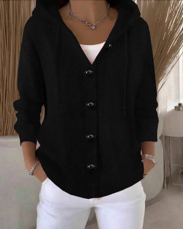Curvvvy™ Hooded Button-Front Knit Cardigan Sweater