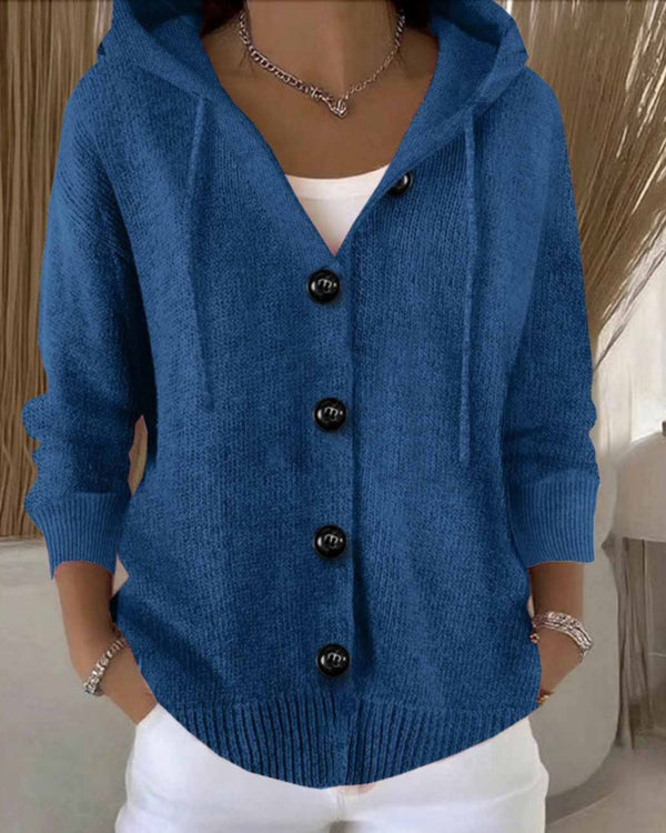 Curvvvy™ Hooded Button-Front Knit Cardigan Sweater