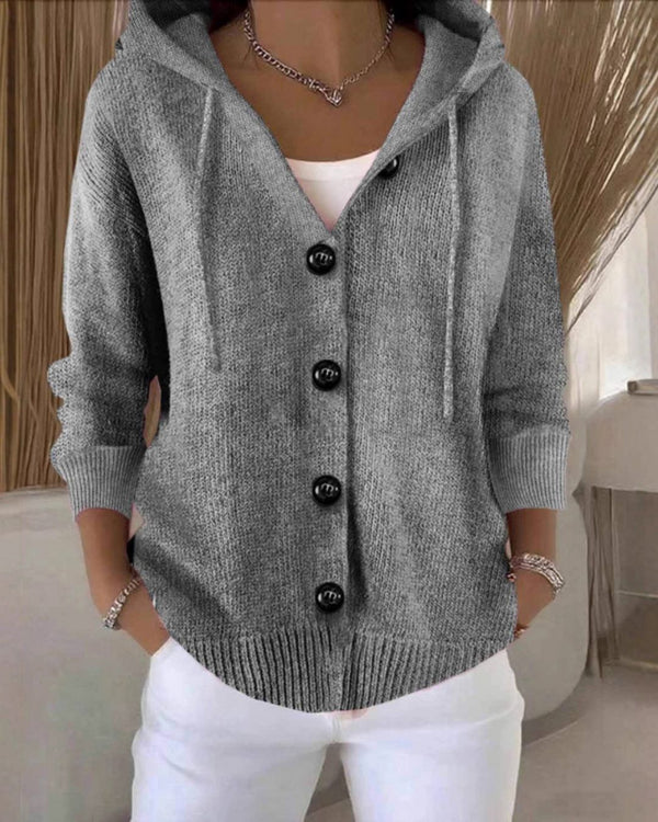 Curvvvy™ Hooded Button-Front Knit Cardigan Sweater