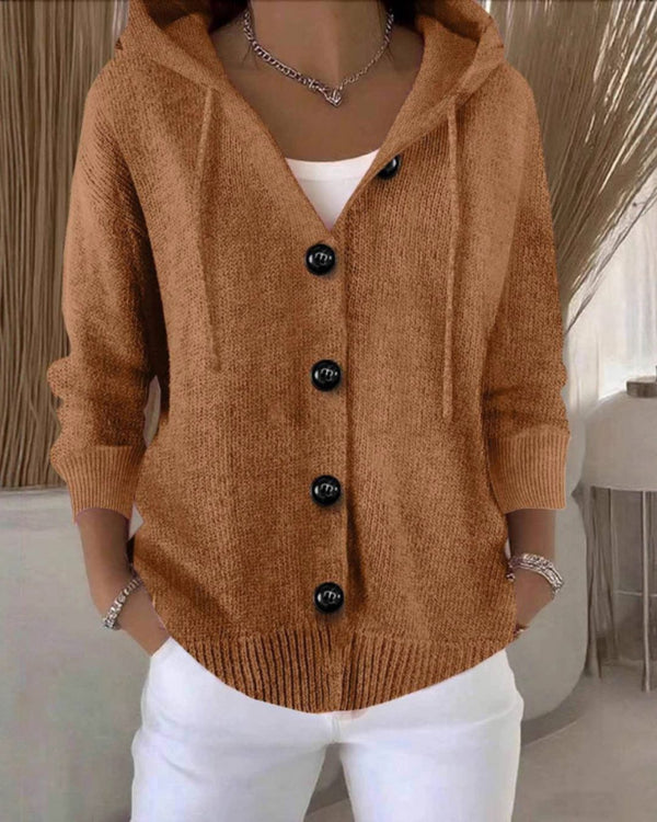 Curvvvy™ Hooded Button-Front Knit Cardigan Sweater