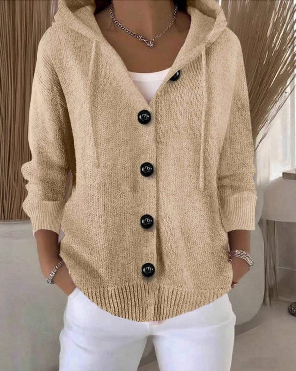 Curvvvy™ Hooded Button-Front Knit Cardigan Sweater