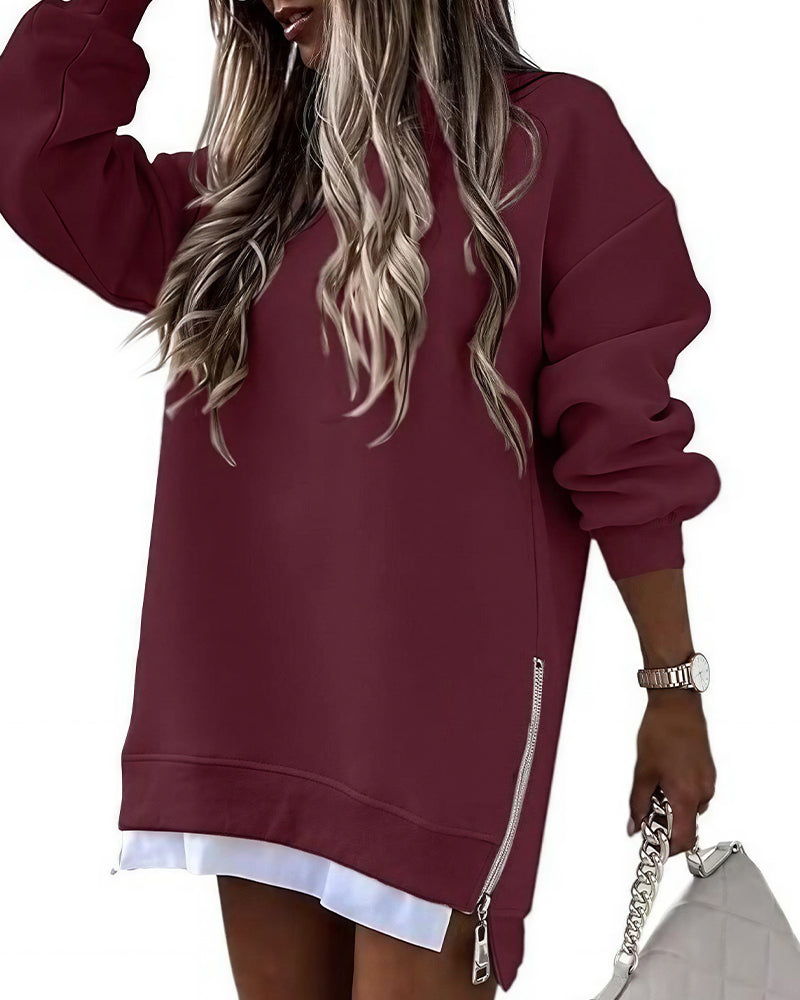 Curvvvy™ Abito Felpa Oversize Effetto Stratificato con Zip Laterale