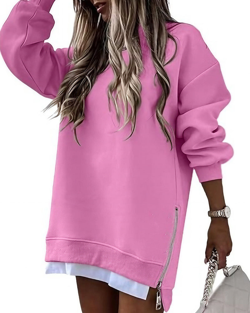 Curvvvy™ Abito Felpa Oversize Effetto Stratificato con Zip Laterale