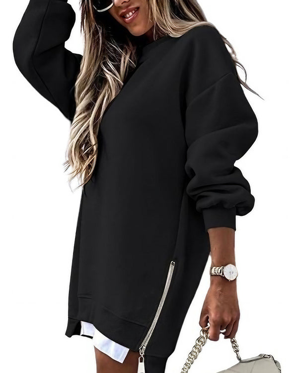 Curvvvy™ Abito Felpa Oversize Effetto Stratificato con Zip Laterale