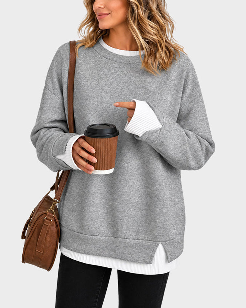 Curvvvy™ Oversized Langarm-Sweatshirt in Lagenlook-Optik