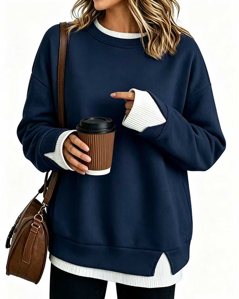 Curvvvy™ Oversized Langarm-Sweatshirt in Lagenlook-Optik