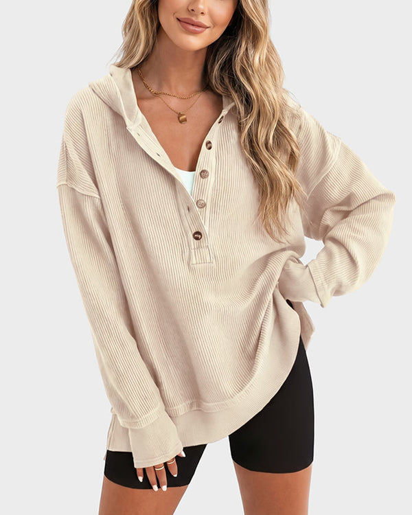 Curvvvy™ Sudadera Oversize Acanalada con Cuello Camisero