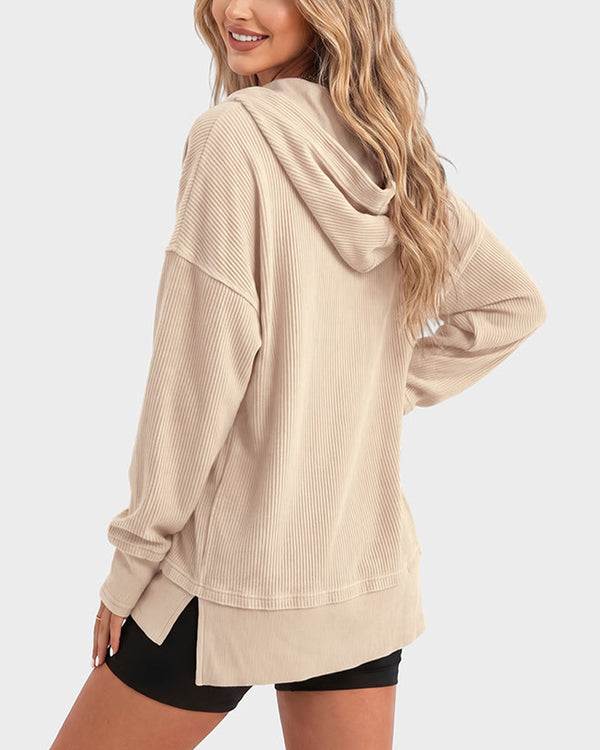 Curvvvy™ Sudadera Oversize Acanalada con Cuello Camisero
