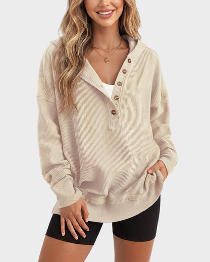 Curvvvy™ Sudadera Oversize Acanalada con Cuello Camisero