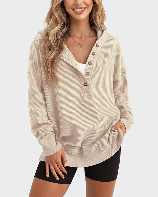 Curvvvy™ Sudadera Oversize Acanalada con Cuello Camisero