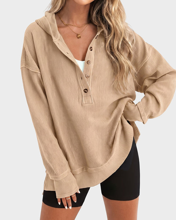 Curvvvy™ Sudadera Oversize Acanalada con Cuello Camisero
