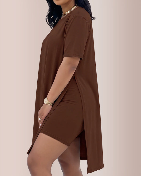 Curvvvy™ Completo Loungewear Top Asimmetrico Maniche Lunghe & Pantaloni a Gamba Larga