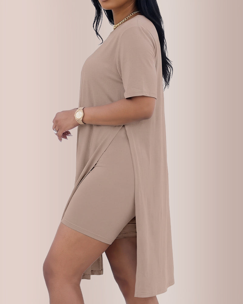 Curvvvy™ Completo Loungewear Top Asimmetrico Maniche Lunghe & Pantaloni a Gamba Larga