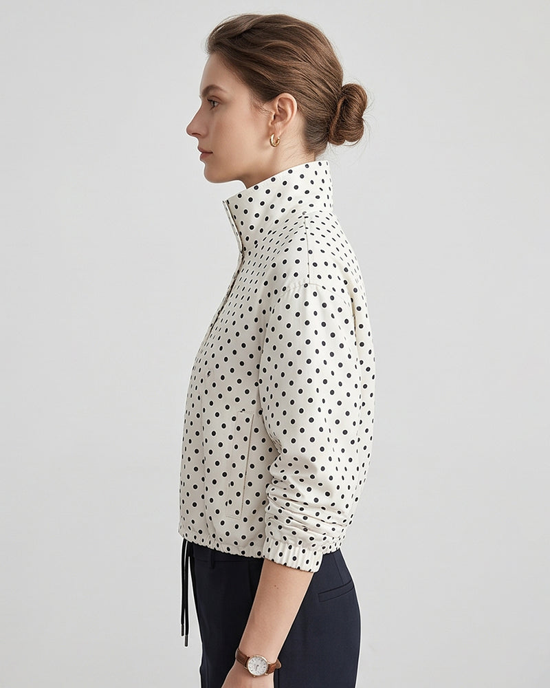 Curvvvy™ Retro Polka Dot Drawstring Cropped Jacket