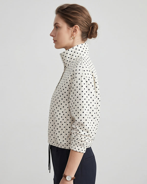 Curvvvy™ Retro Polka Dot Drawstring Cropped Jacket