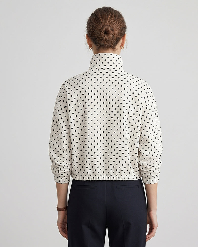 Curvvvy™ Retro Polka Dot Drawstring Cropped Jacket