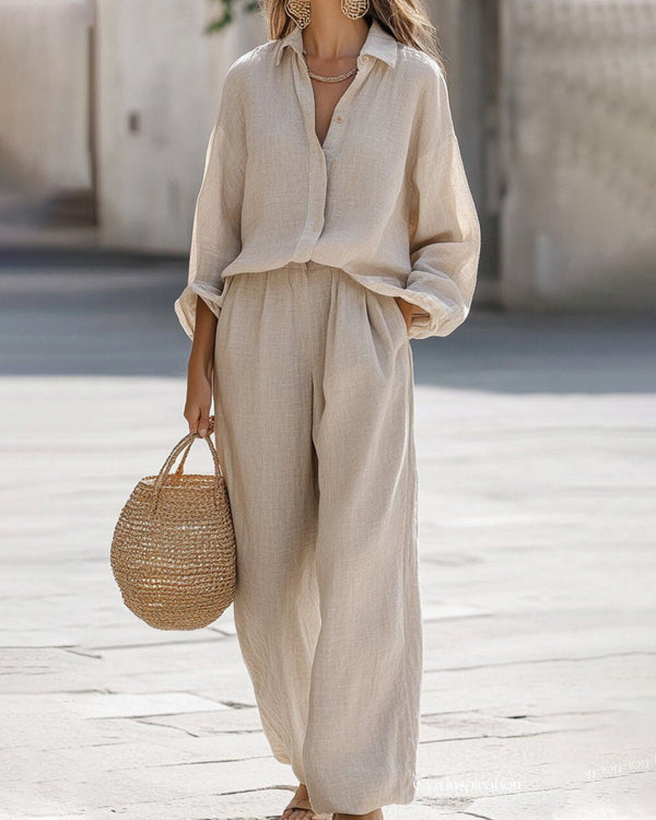 Curvvvy™ Knopf-Strickjacke & Wide-Leg Jogginghosen-Set