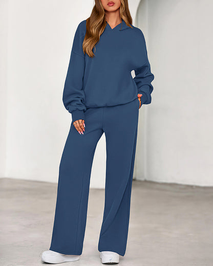Curvvvy™ Cozy Fleece-Lined Oversized Hoodie & Wide-Leg Set