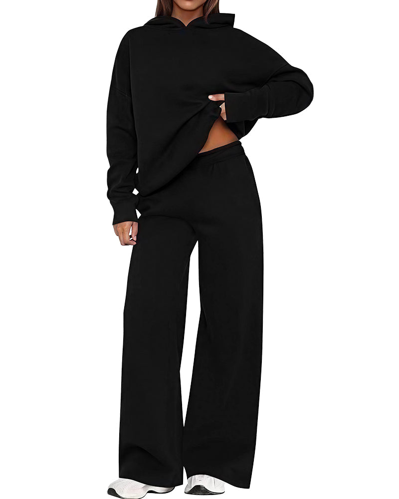 Curvvvy™ Cozy Fleece-Lined Oversized Hoodie & Wide-Leg Set