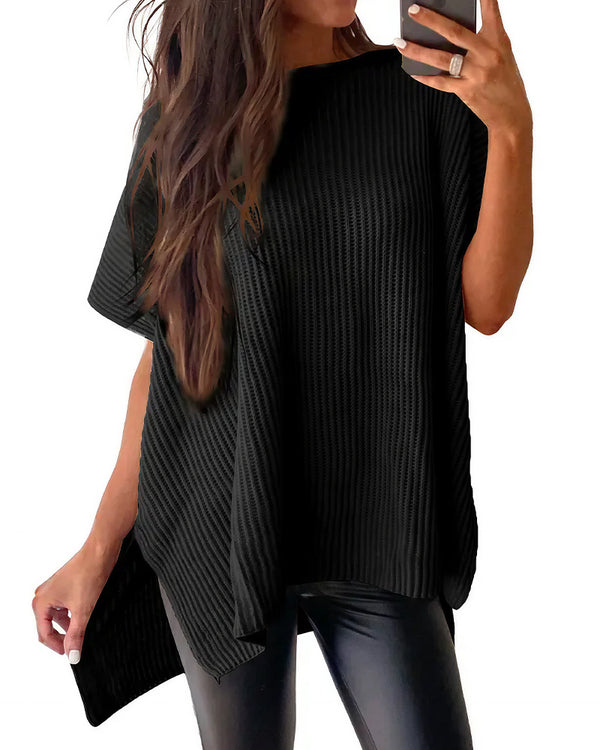 Curvvvy™ Oversized Ribbed Knit Drop Shoulder Top