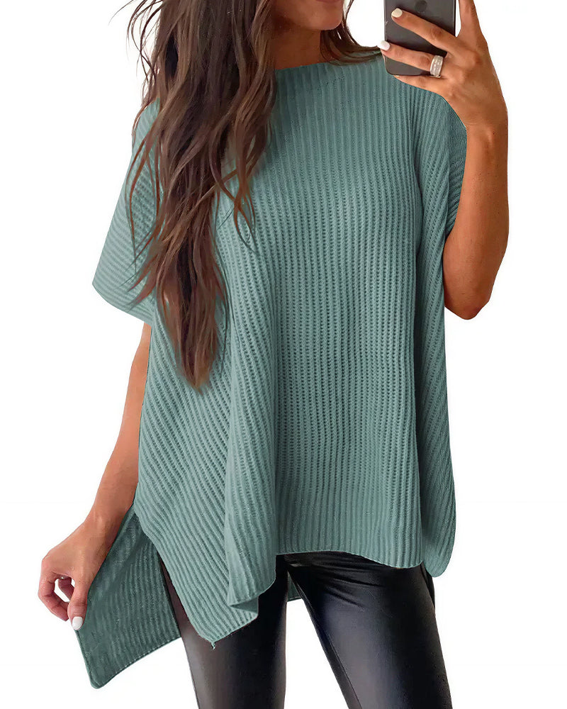 Curvvvy™ Oversized Ribbed Knit Drop Shoulder Top