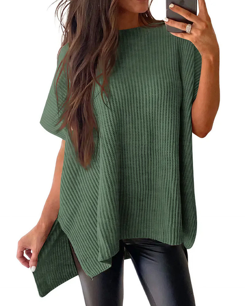 Curvvvy™ Oversized Ribbed Knit Drop Shoulder Top
