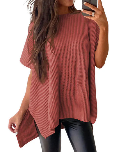Curvvvy™ Oversized Ribbed Knit Drop Shoulder Top