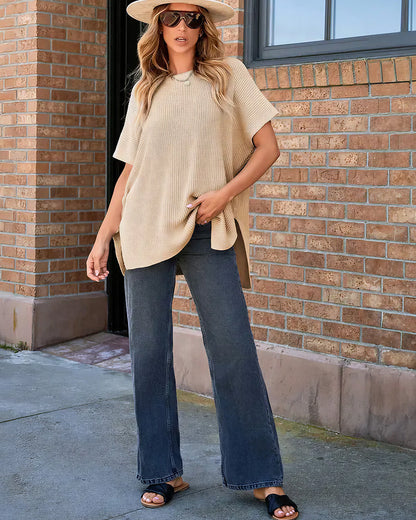 Curvvvy™ Oversized Ribbed Knit Drop Shoulder Top