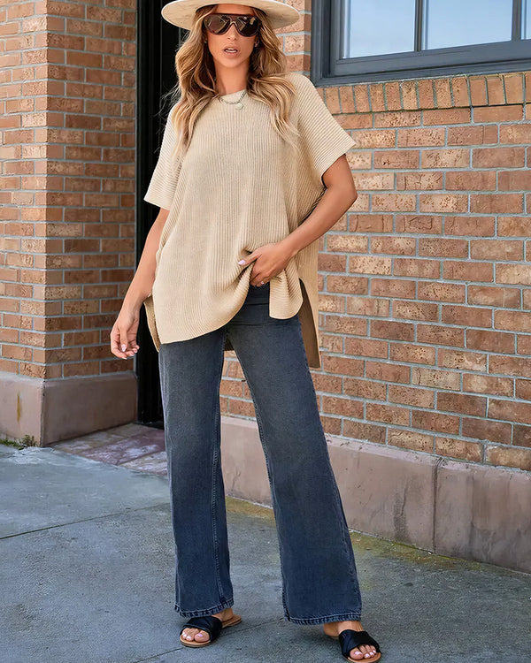 Curvvvy™ Oversized Ribbed Knit Drop Shoulder Top