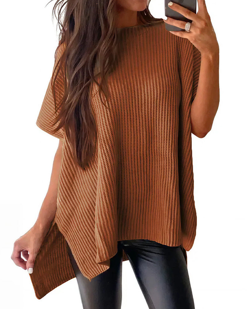 Curvvvy™ Oversized Ribbed Knit Drop Shoulder Top