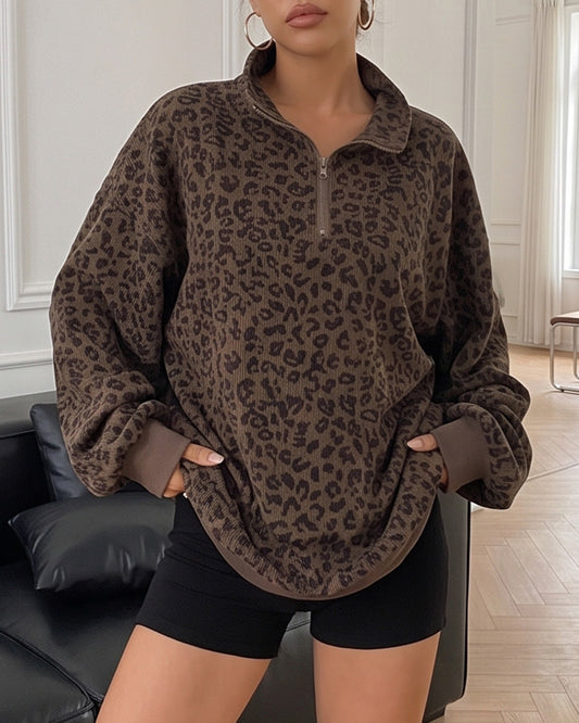 Sweatshirt Curvvvy™ Casual de Decote em V e Manga Comprida com Bolso