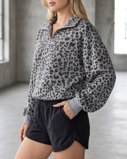 Curvvvy™ Lässiges Langarm-Sweatshirt mit V-Ausschnitt und Tasche