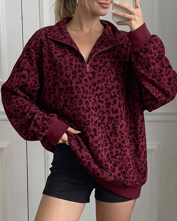 Curvvvy™ Lässiges Langarm-Sweatshirt mit V-Ausschnitt und Tasche
